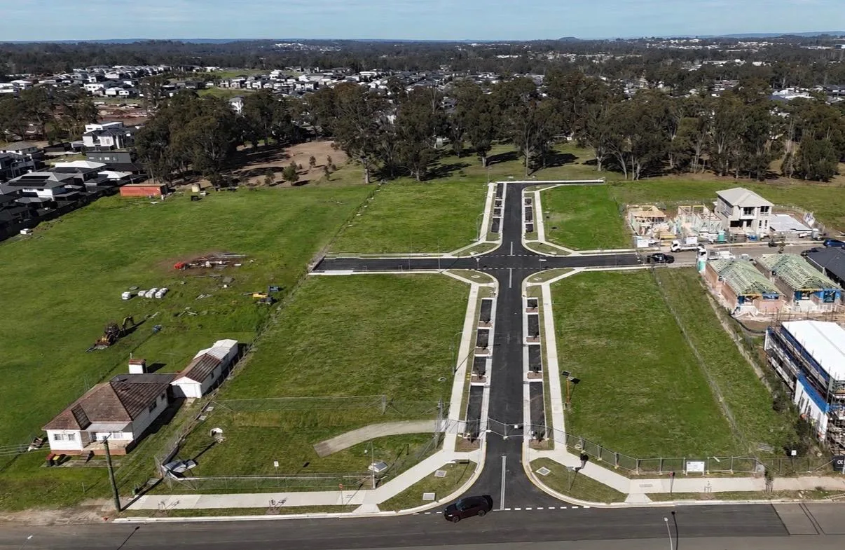 Aerial view of registered residential lots at AKIRA Austral, Western Sydney — LAANDED Property Group